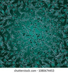 Dark green seamless texture with stylized natural shapes. Can be used for wallpapers, pattern fillings, wrapping paper, surface textures, fabrics. Vector illustration.