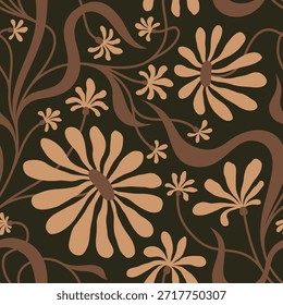 FONDO DE VECTOR INCONSÚTIL VERDE OSCURO CON CONVOLVULUS BEIGE