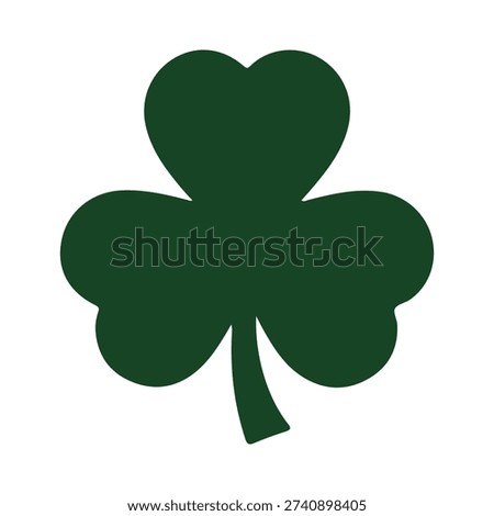 Dark Green Shamrock Leaf Silhouette Isolated on White Background.