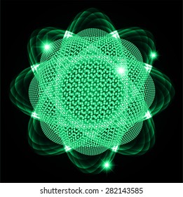 Dark green Shining atom scheme. Vector illustration. dark background. digital. infographics. Abstract Technology background for computer graphic website internet and business. circuit.