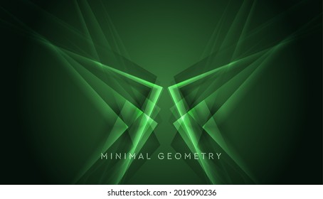 Dark green shiny glossy geometric lines abstract background. Hi-tech vector design