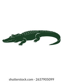 Dark Green Silhouette of a Crocodile in Profile View