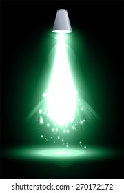Dark green Spotlight illuminates smoke on a black background.  Abstract Technology background for computer graphic website internet and business. star
