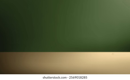 Dark Green studio background. Empty Room Studio with table. Space for selling products, backdrop, wallpaper, background, text. Vector illustration.
