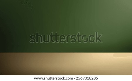 Dark Green studio background. Empty Room Studio with table. Space for selling products, backdrop, wallpaper, background, text. Vector illustration.