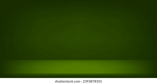 Dark green studio room background. Room in the 3d. Space for selling products on the website. Round stage showcase. Vector illustration.