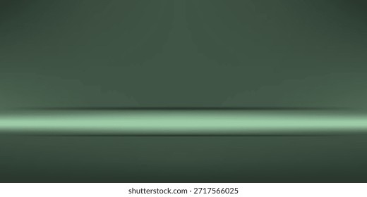 Fondo verde oscuro de la habitación del estudio. Habitación vacía Estudio con mesa. Espacio para la venta de productos, telón de fondo, Fondo de pantalla, fondo, texto. Tabla de degradado. Ilustración vectorial.

