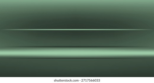 Fondo verde oscuro de la habitación del estudio. Habitación vacía Estudio con mesa. Espacio para la venta de productos, telón de fondo, Fondo de pantalla, fondo, texto. Tabla de degradado. Ilustración vectorial.

