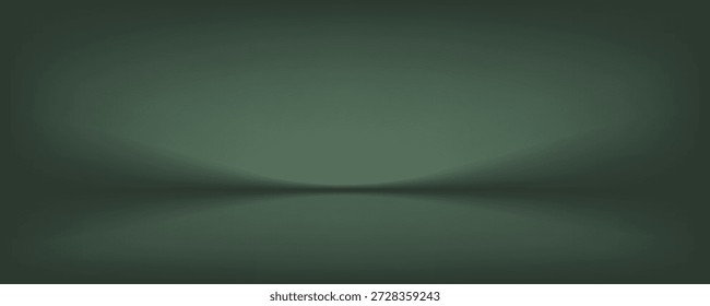 Fondo verde oscuro de la habitación del estudio. Habitación vacía Estudio con mesa. Espacio para la venta de productos, telón de fondo, Fondo de pantalla, fondo, texto. Tabla de degradado. Ilustración vectorial.