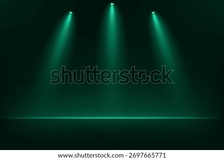Dark Green studio room background. Empty room with light effect. Space for selling products on the website. Vector illustration.
