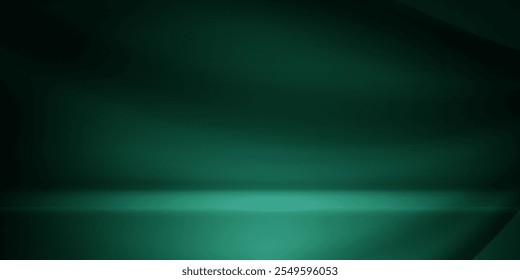 Quarto de estúdio verde escuro. Fundo abstrato do limbo. Fundo 3d para apresentação do produto. Mínima cena de parede. Exibição de apresentação, promoção. Estágio de vetor
