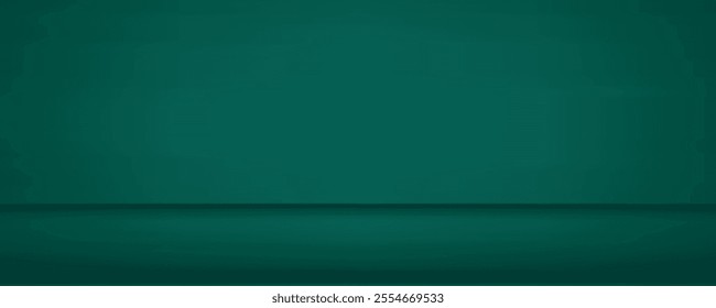 Dark green studio room. Limbo abstract background. 3d backdrop for product presentation. Minimal wall scene. Showcase, promotion display.