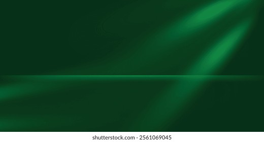 Dark green studio room. Limbo abstract background. 3d backdrop for product presentation. Minimal wall scene. Showcase, promotion display. Vector stage mockup illustration