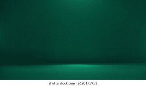 Dark green studio room. Limbo abstract background. 3d backdrop for product presentation. Minimal wall scene. Showcase, promotion display. Vector stage mockup illustration
