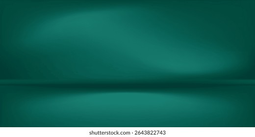 Dunkelgrünes Studiozimmer. Abstrakter Limbo-Hintergrund. 3D-Hintergrund für Produktpräsentation. Minimale Wandszene. Schaukasten, Promotion-Anzeige. Vektorstadium-Mustergrafik