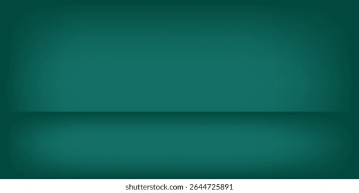 Dark green studio room. Limbo abstract background. 3d backdrop for product presentation. Minimal wall scene. Showcase, promotion display. Vector stage mockup illustration