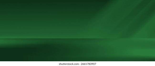 Sala de estudio verde oscuro. Fondo abstracto del limbo. Fondo 3D para la presentación del producto. Escena de pared mínima. Escaparate, exhibición de la promoción. Ilustración de maqueta de etapa de Vector