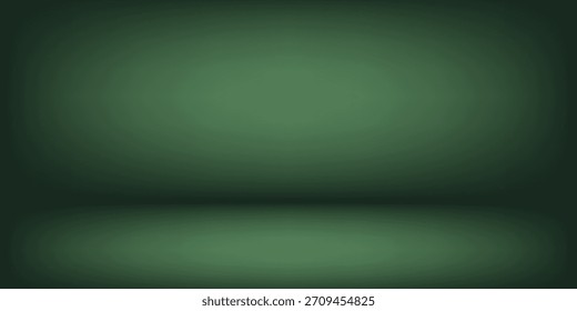Sala de estudio verde oscuro. Fondo abstracto del limbo. Fondo 3D para la presentación del producto. Escena de pared mínima. Escaparate, exhibición de la promoción. Ilustración vectorial