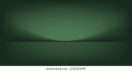 Sala de estudio verde oscuro. Fondo abstracto del limbo. Fondo 3D para la presentación del producto. Escena de pared mínima. Escaparate, exhibición de la promoción. Ilustración vectorial