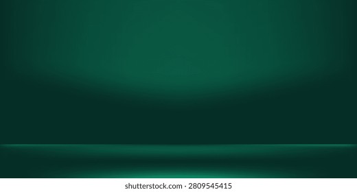 Dark Green Studio Space. Abstract background of limbo. 3D background for product presentation. Minimal wall scenes. Showcase, promotional display. Vector mockup image