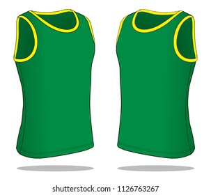 Dark Green Tank Top Vector 
(Yellow Edging)
: Perspective View