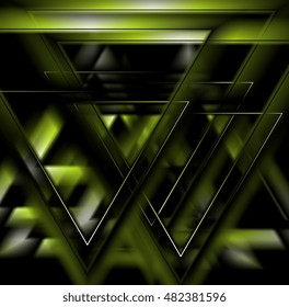 Dark green tech futuristic triangles background. Vector design