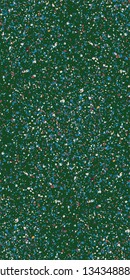 Dark Green Terrazzo Pattern with Blue, Cream, and Brown Spots.  Abstract Seamless Repeat Vector Pattern.
