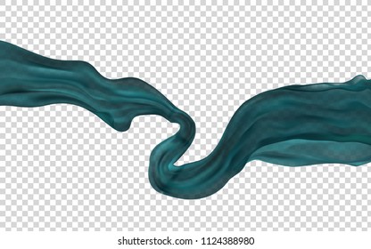 Dark green translucent fabric floating on transparent background, vector illustration.