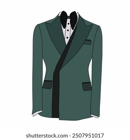 Dark green tuxedo formal wear vector with black tie on white background. Men's fashion style formal wear theme.