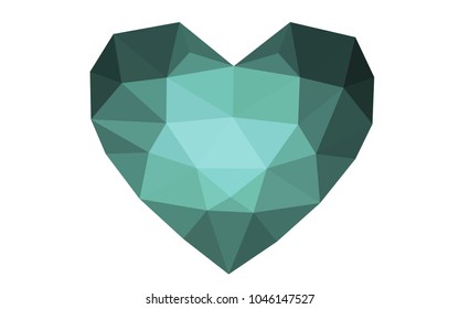 Dark Green vector abstract glitter heart shape on white background in love concept for valentine's day with sweet and romantic moment. Polygonal design for your business.