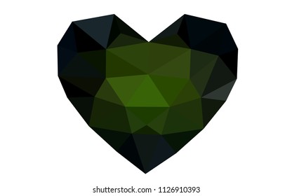 Dark Green vector abstract glitter heart shape on white background in love concept for valentine's day with sweet and romantic moment. Polygonal design for your business.