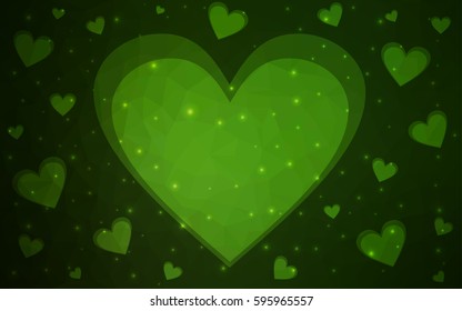 Dark Green vector abstract glitter heart shape on white background in love concept for valentine's day with sweet and romantic moment. Polygonal design for your business.