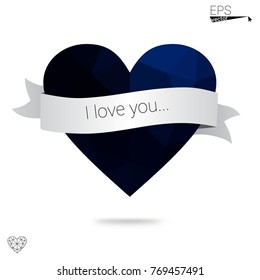 Dark Green vector abstract glitter heart shape on white background in love concept for valentine's day with sweet and romantic moment. Polygonal design for your business.