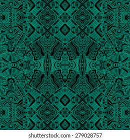 Dark green vector abstract hand-drawn seamless pattern. Sophisticated endless background. Magical illustration for web, print, textile
