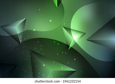 Dark Green vector Abstract illustration with colorful discs and triangles. Blurred decorative design in abstract style with bubbles. Base for booklets, leaflets