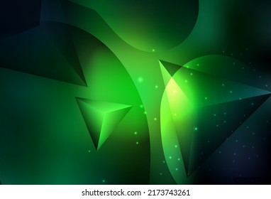 Dark Green vector Abstract illustration with colorful discs and triangles. Beautiful colored illustration with blurred circles in nature style. Wallpaper for a cell phone.