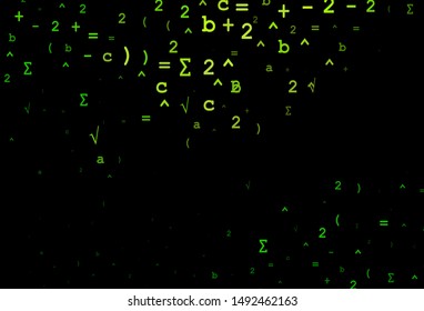 Dark Green vector backdrop with algebra elements. Blurred design in simple style with collection of numerals. Smart design for your university promotion.