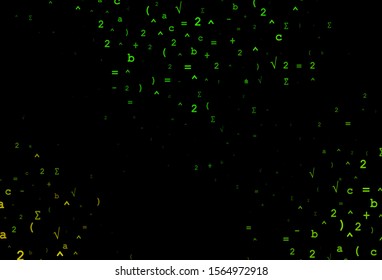 Dark Green vector backdrop with algebra elements. Shining colorful illustration with isolated Digit signs. Best design for your math college.