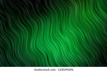 Dark Green vector backdrop with bent lines. Glitter abstract illustration with wry lines. Pattern for your business design.