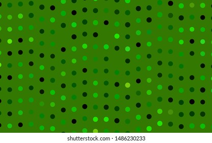Dark Green vector backdrop with dots. Beautiful colored illustration with blurred circles in nature style. Pattern for ads, leaflets.