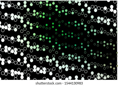 Dark Green vector backdrop with dots. Abstract illustration with colored bubbles in nature style. Pattern of water, rain drops.