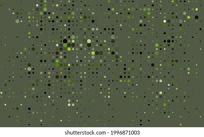 Dark Green vector backdrop with dots. Beautiful colored illustration with blurred circles in nature style. Pattern of water, rain drops.