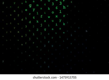 Dark Green vector backdrop with english symbols. Blurred design in simple style with signs of alphabet. Pattern for ads, poster, banner of books.