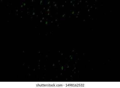 Dark Green vector backdrop with music notes. Abstract illustration with colorful symbols of melody. Template for fasion magazines.