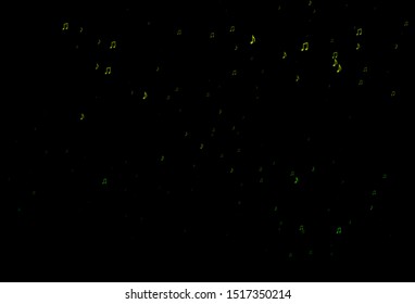 Dark Green vector backdrop with music notes. Abstract illustration with colorful symbols of melody. Template for fasion magazines.