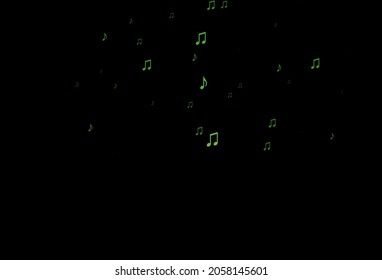 Dark Green vector backdrop with music notes. Abstract illustration with colorful symbols of melody. Modern design for wallpapers.