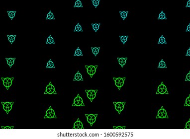 Dark Green vector backdrop with mystery symbols. Colorful vintage illustration with gradient alchemy shapes. Design for magic, spiritual events.