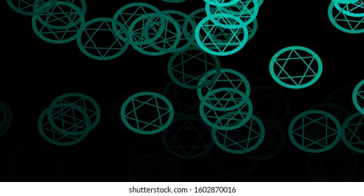 Dark Green vector backdrop with mystery symbols. Illustration with magical signs of spiritual power. Design for magic, spiritual events.