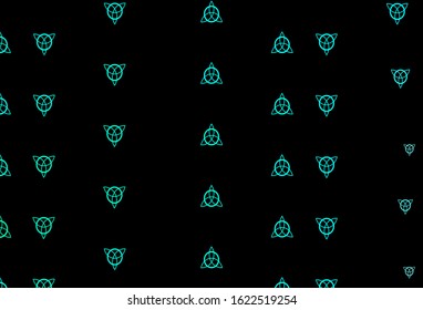 Dark Green vector backdrop with mystery symbols. Illustration with magical signs of spiritual power. Background for esoteric, mystic designs.