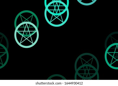 Dark Green vector backdrop with mystery symbols. Illustration with magical signs of spiritual power. Design for magic, spiritual events.